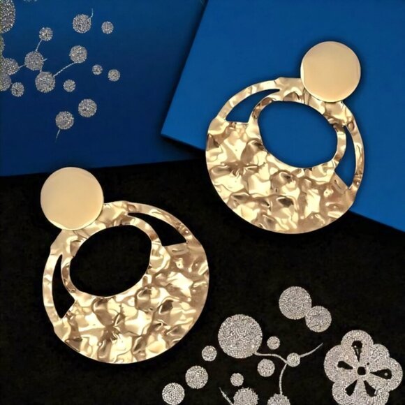 🆕Hammered Statement Circle Earrings 18K Gold Plated Stainless Steel Bold Chic - Picture 9 of 12